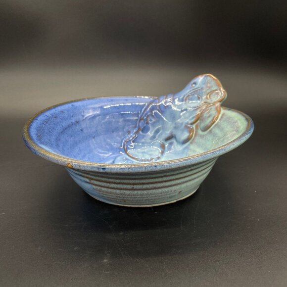 Vintage Art Pottery Manatee Bowl Jamie De Guzman Blue Green Nautical Beach Ocean - Picture 2 of 10